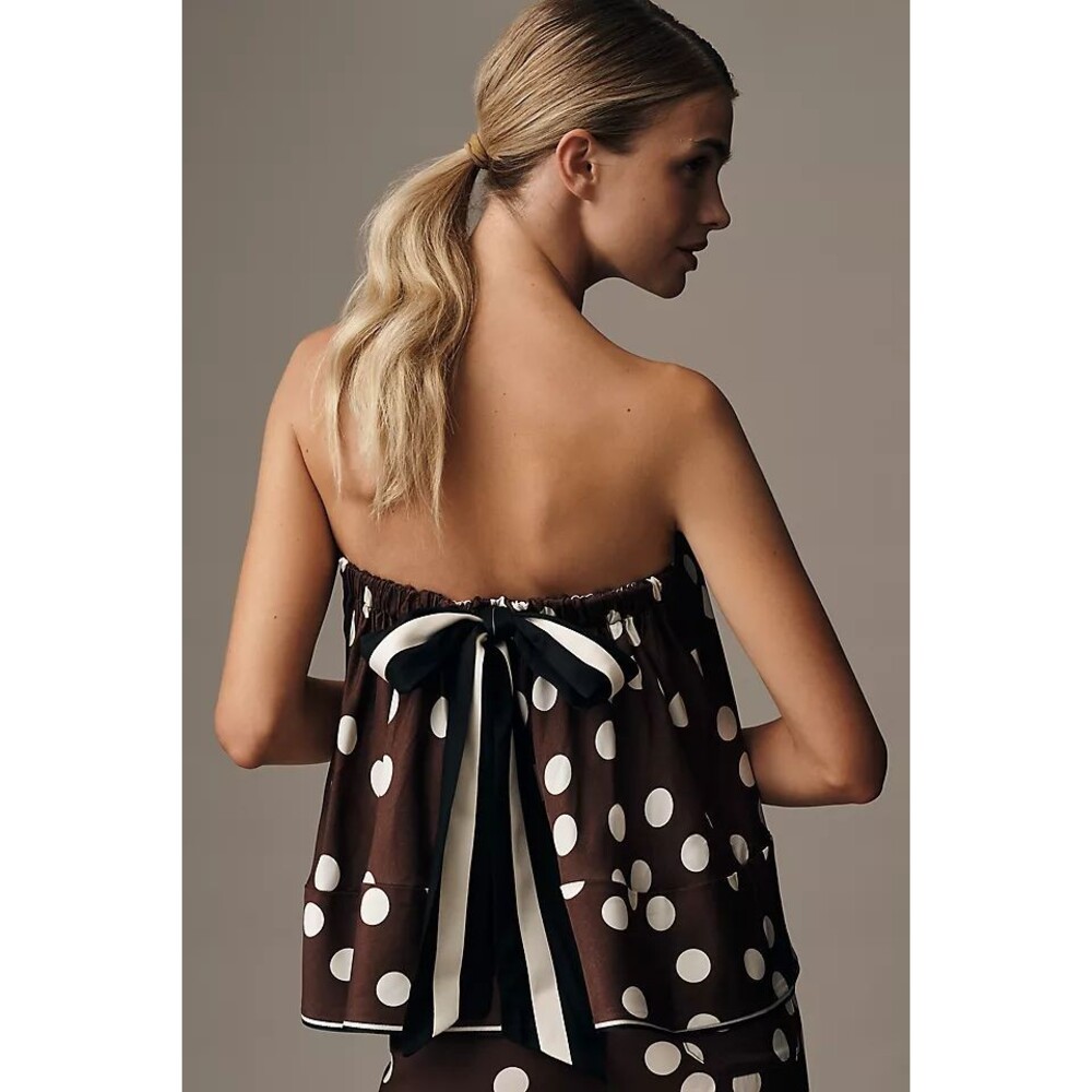 MAEVE Anthropologie Women’s Jessica Strapless Swing Top Brown Dot size M NWT - Picture 2 of 9